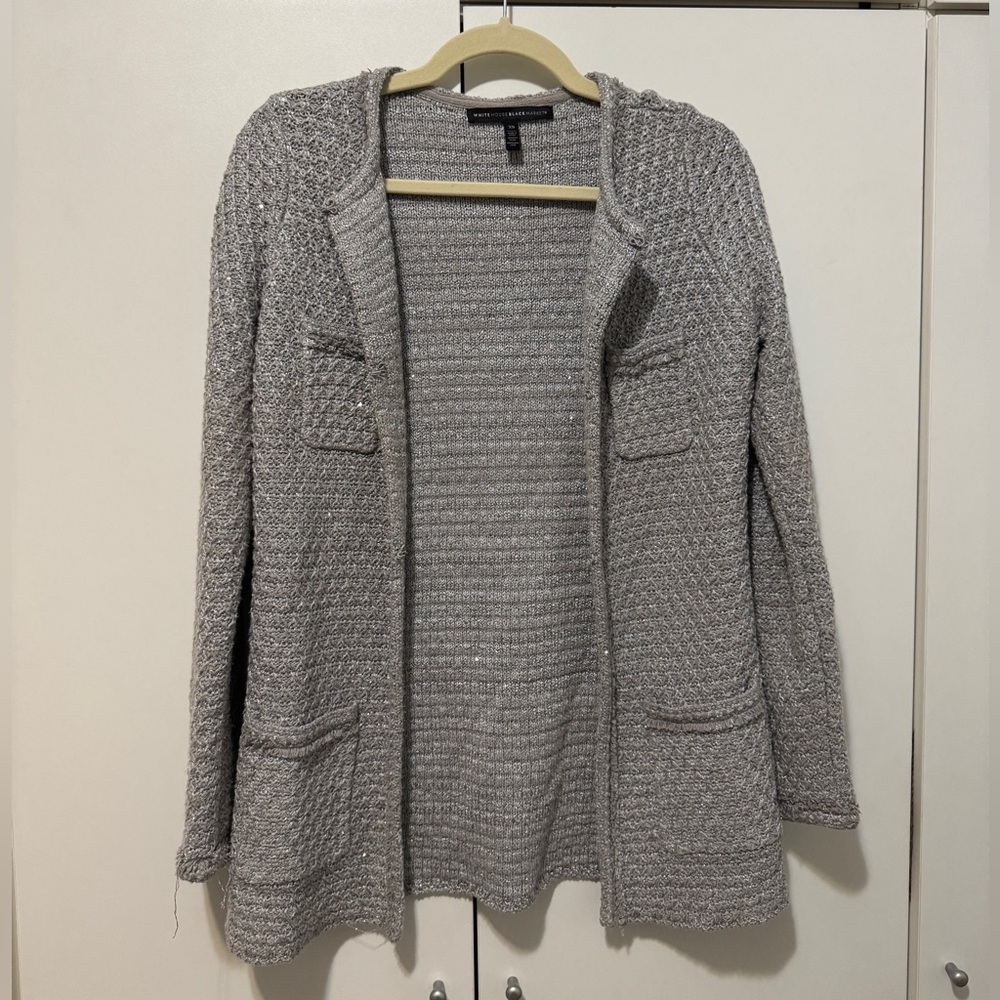 Women's Silver Sparkle Knit Cardigan Blazer